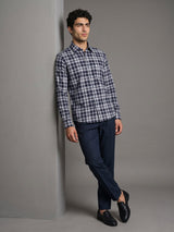 Chrom NavyBlue With White Check Oxford Cotton Formal Shirt