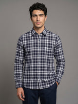 Chrom NavyBlue With White Check Oxford Cotton Formal Shirt