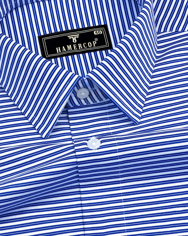 Blue With White Weft Stripe Formal Cotton Shirt