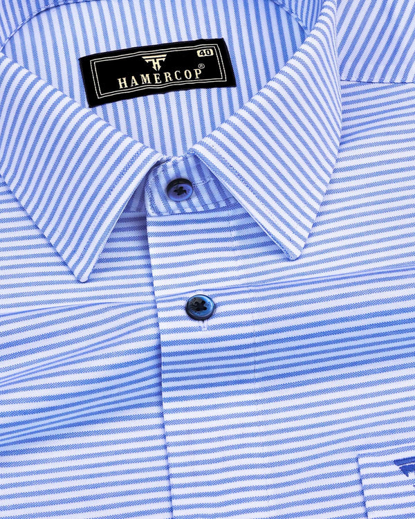 Levin Blue With White Weft Stripe Dobby Cotton Formal Shirt