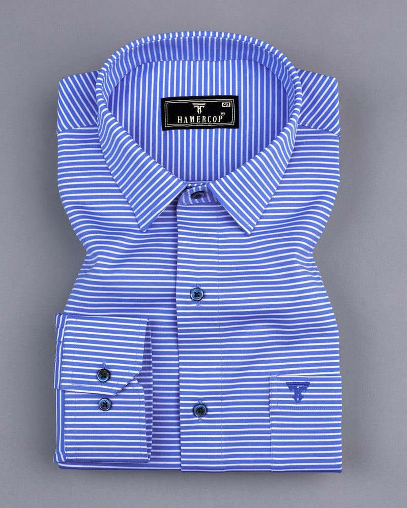 Cadiz Blue With White Weft Stripe Formal Cotton Shirt