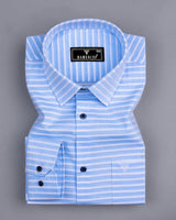 Baby Blue With White Weft Stripe Dobby Cotton Shirt
