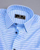 Baby Blue With White Weft Stripe Dobby Cotton Shirt