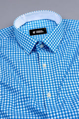 Bright blue with white gun club check shirt
