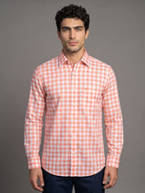 Dakota Peach With White Twill Check Cotton Shirt