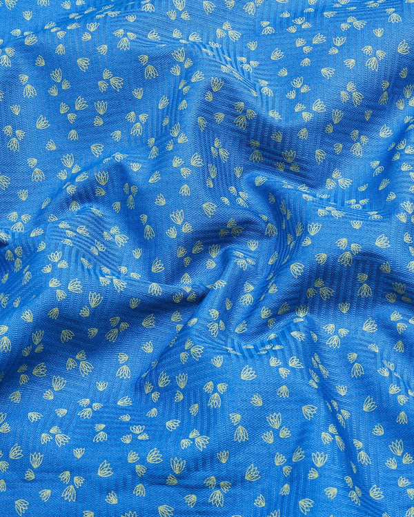 Thorium Blue Printed Dobby Texture Cotton Shirt