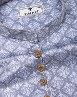 Sea Gray With White Jacquard Shirt Style Kurta