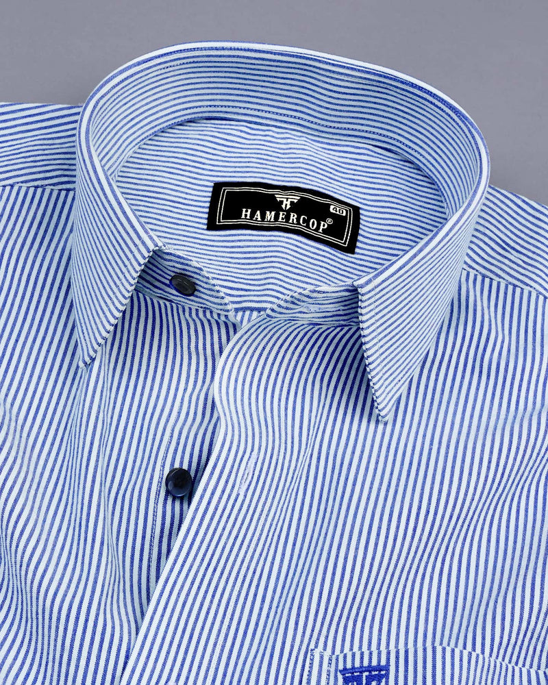 Caronia Blue With White Jacquard Stripe Cotton Shirt