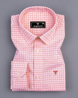 Harmony Peach Checked Dobby Cotton Formal Shirt