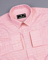 Harmony Peach Checked Dobby Cotton Formal Shirt