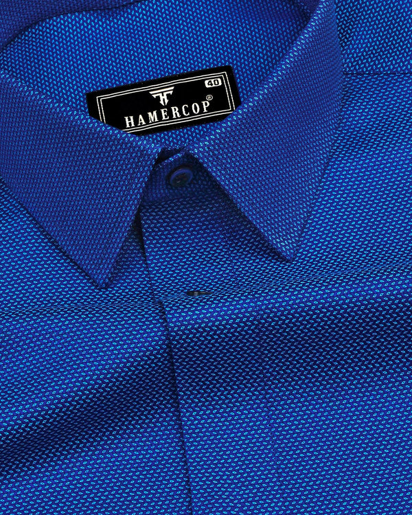 Trebon Blue Jacquard Textured Dobby Cotton Shirt