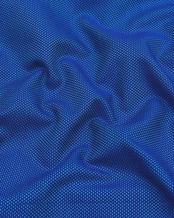 Trebon Blue Jacquard Textured Dobby Cotton Shirt