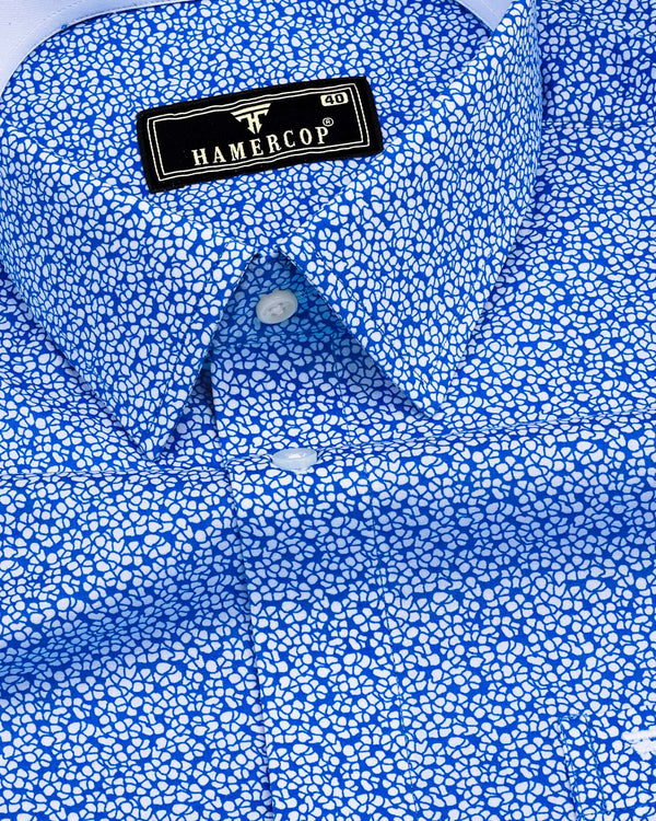 Drayton Blue With White Poplin Printed Designer Cotton Shirt