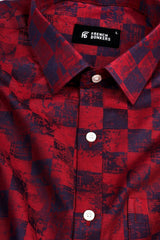 Ruby Red with dark blue jacquard printed shirt