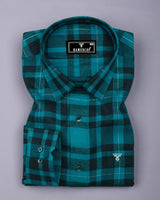 Persian Green With Black Twill Check Plaid Flannel Cotton Shirt