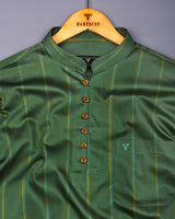 Spinach Green Stripe Satin Cotton Shirt Style Kurta