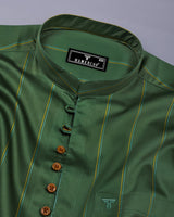 Spinach Green Stripe Satin Cotton Shirt Style Kurta
