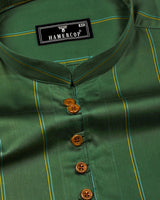 Spinach Green Stripe Satin Cotton Shirt Style Kurta