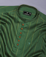 Spinach Green Stripe Satin Cotton Shirt Style Kurta
