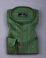 Spinach Green Stripe Satin Cotton Shirt Style Kurta