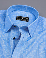 Modena SkyBlue Circle Chain Printed Linen Cotton Shirt