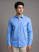 Modena SkyBlue Circle Chain Printed Linen Cotton Shirt