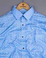 Modena SkyBlue Circle Chain Printed Linen Cotton Shirt