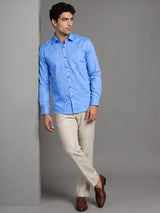 Modena SkyBlue Circle Chain Printed Linen Cotton Shirt