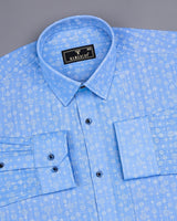 Modena SkyBlue Circle Chain Printed Linen Cotton Shirt