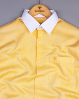 Taffy Yellow Hexagon Shaped Dobby Cotton Designer Shirt
