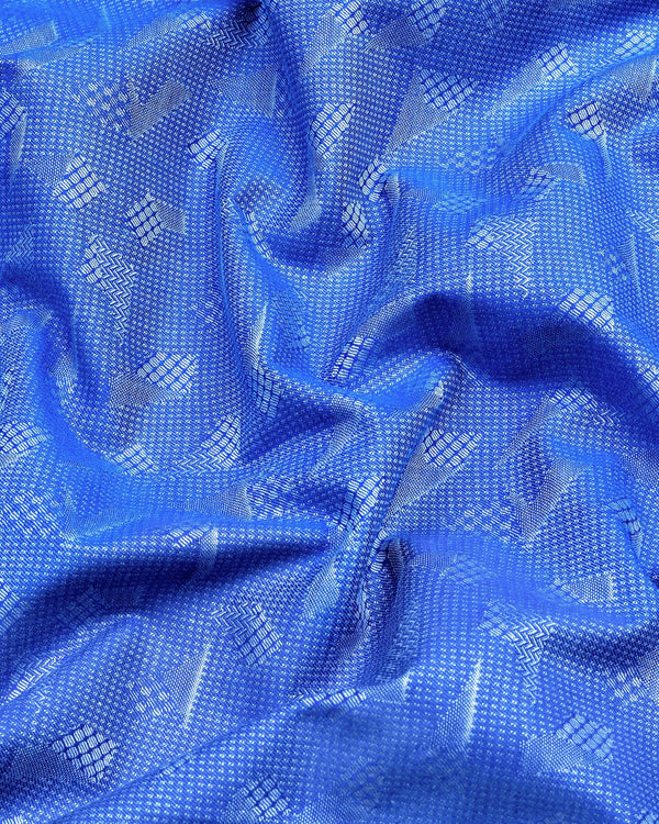 Vicenza Blue Jacquard Textured Premium Cotton Shirt