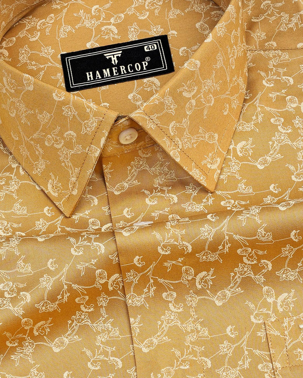 Ivory Cream Floral Printed Twill Cotton Shirt
