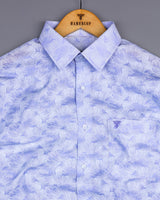 Posy Blue Flower Printed Dobby Cotton Shirt