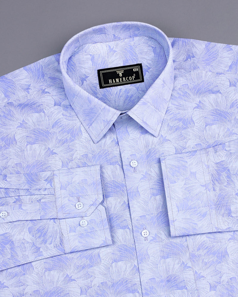 Posy Blue Flower Printed Dobby Cotton Shirt