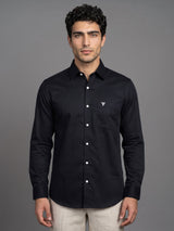 Argon Black With White Dotted Dobby Self Stripe Cotton Shirt