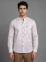 Cream Split Leaf Printed Amsler Cotton Shirt