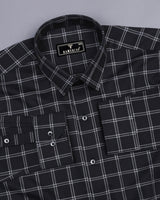 Jet Black With Gray Dobby Check Premium Giza Shirt