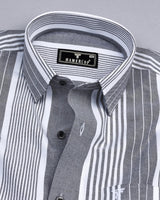 Dravite Gray With White University Stripe Oxford Cotton Shirt