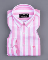 Ceniza Pink With White Broad Stripe Oxford Cotton Shirt