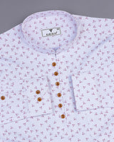 Dory Pink With White Printed Satin Cotton Shirt Style Kurta