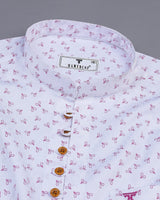 Dory Pink With White Printed Satin Cotton Shirt Style Kurta