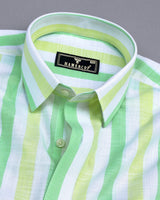 Thelon Green With White Broad Stripe Linen Cotton Shirt