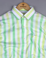 Thelon Green With White Broad Stripe Linen Cotton Shirt
