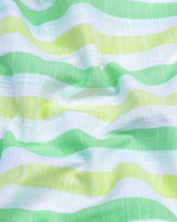 Thelon Green With White Broad Stripe Linen Cotton Shirt