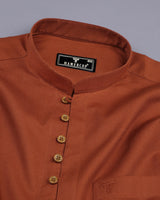 Burnt Orange Dobby Textured Shirt Style Kurta