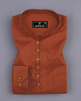 Burnt Orange Dobby Textured Shirt Style Kurta