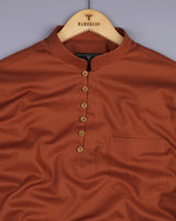 Burnt Orange Dobby Textured Shirt Style Kurta