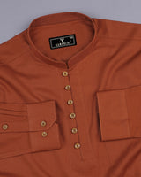 Burnt Orange Dobby Textured Shirt Style Kurta