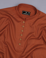 Burnt Orange Dobby Textured Shirt Style Kurta