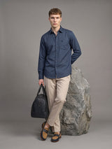 Natron Blue With Gray Houndstooth Premium Giza Shirt